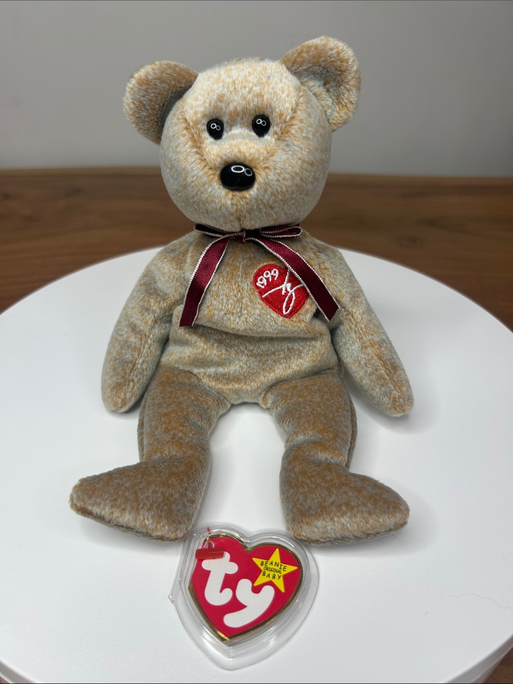 TY Beanie Baby Signature Bear 1999 | Retired | Detached Heart Tag |Case Included